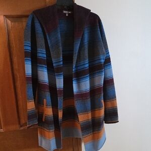 Toad&Co Women's Striped Heartfelt Cardigan in Blue and Orange, M